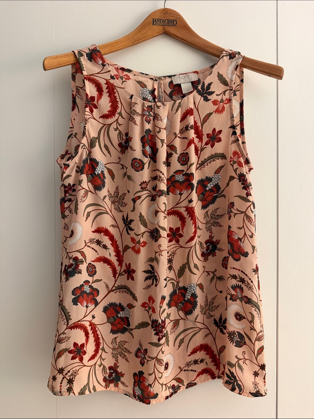 LOFT Blush Floral Sleeveless Camisole with Red and Olive Accents